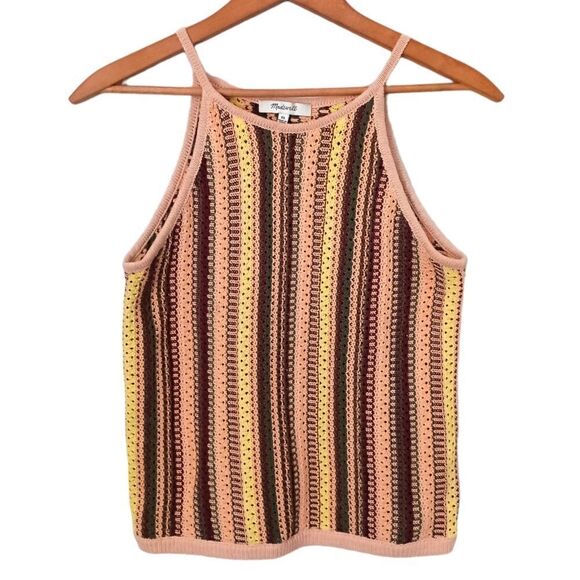 Madewell Crochet Janson Sweater Tank XS Swank Top Rainbow Striped Cotton Neutral - Picture 11 of 16